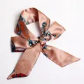 Champagne gold satin ribbon scarf with equestrian chain print tied in a bow - S44-Champagne Gold Equestrian Chain