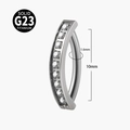 Silver G23 titanium belly ring with nine inlaid zircons, 10mm curved bar design - 1.6x10mm / Steel Color + White Zirconia