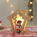 Weihnachts-Holzhaus mit Schneemann-Figur und warmer LED-Beleuchtung 14,5 cm - Holz Haus Schneemann