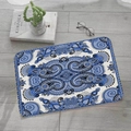 Tappetino da bagno rettangolare con motivo mandala paisley blu su pavimento in legno - 40x60cm / Stile 3