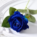 Artificial blue velvet rose with green leaves on a white embossed plate - 7cm / Blue (Velvet)