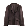 Women's dark brown corduroy blazer with notched lapels and single-breasted buttons - XS / Blazers