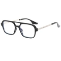 Classic black pilot style blue light blocking glasses with silver metal hollow temples - Black Frame Clear Lens