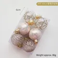Set of 6 champagne gold Christmas ornaments with glitter patterns in a clear 6cm gift box - 6cm Champagne