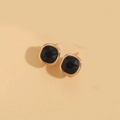 Vintage 14K gold plated square stud earrings with black faceted stones for women - Black (Gold)