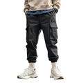 Pantaloni cargo neri da uomo con multitasche e polsini elastici per attività all'aperto - S / Nero