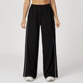 Pantalones deportivos negros de pernera ancha para mujer con rayas laterales y talle alto - S / Negro Premium