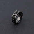 Men's black stainless steel spinner ring featuring an industrial punk chain inlay - All Black