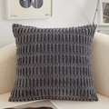 Gray square plush throw pillow with corduroy-style stripes on a modern cream-colored sofa - 45x45cm Pillow Cover / Striped Black