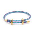 Adjustable teal and magenta braided steel cord bracelet with gold sliders - Magenta and Cyan Braided