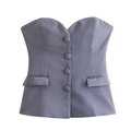 Gray-blue strapless suit vest with V-neckline, four buttons and side decorative pockets - XS / Gray