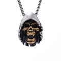 Pendente teschio mietitore stile punk retrò in acciaio inossidabile argento e oro - Ciondolo Mietitore bicolore oro e argento (Senza catena) (E0603)