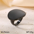 Minimalist large oval stainless steel ring featuring a black matte brushed finish surface - Black Brushed Oval Style (KR111125-KJX)