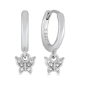 Eleganti orecchini a cerchio in argento S925 con pendenti a farfalla in zircone bianco - Farfalla Zircone Bianco