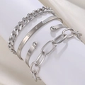 Silver 4-piece punk bracelet set featuring a Cuban chain and engraved LOVE bangle - Silver (5953)