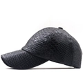 Side view of a black faux snakeskin texture baseball cap with crocodile pattern finish - M (56-58cm) / Black