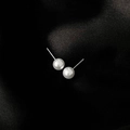 Classic round white pearl stud earrings on black silk background with S925 silver needles - S925 Silver Needle-8mm