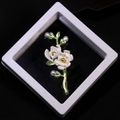 Exquisite pearl flower brooch with green leaves in a white luxury display gift box - XZ215-White Flower Green Leaf-Boxed