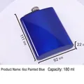 Blue painted 6oz stainless steel hip flask with silver screw cap for outdoor use - Sky Blue