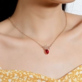 Luxurious gold crown necklace featuring a vibrant heart-shaped red zircon pendant for women - KC Gold Red Zircon A-1113 (Alloy)