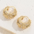 Elegant gold braided hoop earrings with sparkling zircon stones on white stone base - ES2116-2 Zirconia Hoop