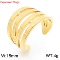 Adjustable golden hollow leaf ring with textured dotted lines, 15mm width and 4g weight - Three-Layer Dotted Cutout Gold (KR111745-LK)