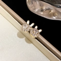 Cute golden rabbit stud earrings with sparkling cubic zirconia and white enamel details - Rabbit Stud Earrings / Silver Needle - White - Gold Plated