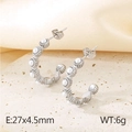 Elegantes pendientes en U de acero plateado con perlas incrustadas de 27x4,5mm - Estilo A Color Acero (KE115664-KFC)