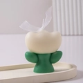 Handcrafted cream and green tulip scented candle with elegant white silk ribbon bow - White with Dark Green Leaf