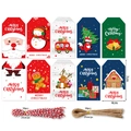 Detailed set of 100 Christmas kraft gift tags with twine showing 7x4cm size and various patterns - MC8-90 Style / 100 Pieces/Pack