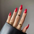 Golden rings set featuring geometric patterns and unique hands design on fingers - Deep Red (JP2133)
