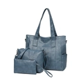 Three-piece grey blue handbag set featuring tote bag, crossbody bag and clutch purse - Blue