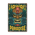 Retro Hawaii Paradise tin sign featuring a Tiki mask and tropical leaves - 11540(04) / 20*30cm