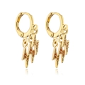 Detail of gold hoop earrings with three orange zircon lightning bolt charms on white background - Gold With Orange Zirconia