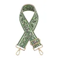 Close-up of adjustable woven bag strap with paisley pattern and golden metal buckles - Gold Buckle / Light Green