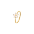 Minimalist gold flower ring with five white gemstones for women in daily fashion wear - Gold-White Zirconia / US 6