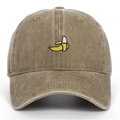 Casquette kaki en coton lavé avec broderie banane jaune sur le devant, style vintage - Kaki