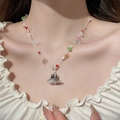 Collier de perles d'été avec un pendentif poulpe en verre fait main noir et blanc - 54# Collier de perles multicolores pieuvre en verre à motifs