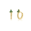 S925 sterling silver gold earrings with green clover gemstones and white cubic zirconia - Gold Green Zirconia