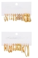 Golden earrings set featuring geometric hoops and white pearls on a display card - 01 KC Gold