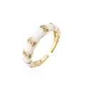 Verstellbarer Ring im Bambus-Stil aus 18K vergoldetem Kupfer mit weißer Emaille und Zirkon - Einstellbar Offen / Weiß (12697)