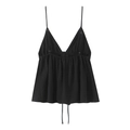 Elegant black drape camisole top with pleated details and thin straps on white background - XS / Black