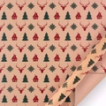 Christmas kraft wrapping paper with red reindeer, green trees, and snowflake patterns - Style 7 / 50x70cm