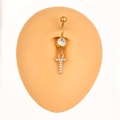 Piercing ombelico dorato in acciaio inossidabile con pendente a croce e cristalli - Lettera T (Z-263) / Argento