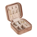 Portable champagne velvet jewelry box with zipper for necklaces and earrings - No Mirror / Brown