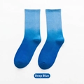 Dark blue gradient tie-dye mid-calf crew socks with ribbed cuffs for men and women - One Size / Dark Blue