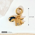 Gold travel pendant with globe, passport, and airplane charms featuring blue enamel - Gold Globe Plane Passport Heart Zircon (SMP53382)