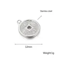 Colgante de acero inoxidable plateado 12mm estilo moneda antigua con relieves - Color Acero (KLJ3822-Z)
