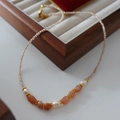 Handcrafted beaded necklace with natural agate, freshwater pearls and clear faceted beads - Transparent Faceted Orange Stone Pearl Necklace (XL0174)