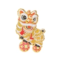 Broche de danse du lion chinois en métal avec émail coloré et boules à motifs floraux - Broche Ballon Danse du Lion No.4